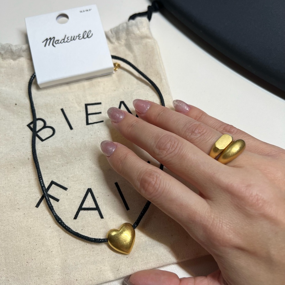 NWT & NWOT Madewell Gold Tone Jewelry Bundle (One Necklace & Two Rings Sz 6)